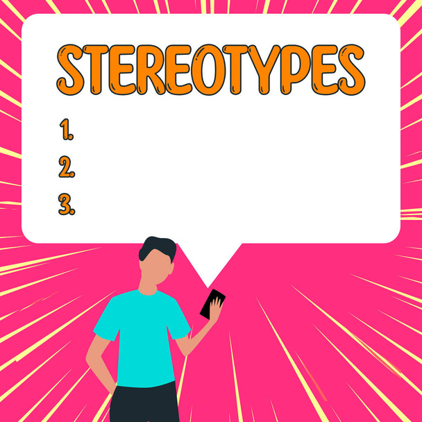 Handschrift Text Stereotypen, Konzept Bedeutung jedes Gedankens weit verbreitet von bestimmten Arten Individuen - Foto, Bild