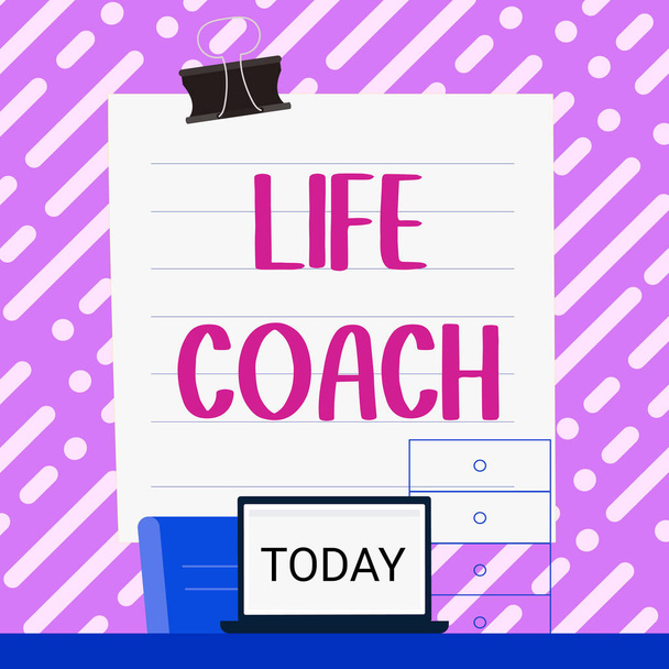 Знак, показывающий Life Coach, Business idea Человек, который восхищается клиентами, как решить их проблемы или цели - Фото, изображение