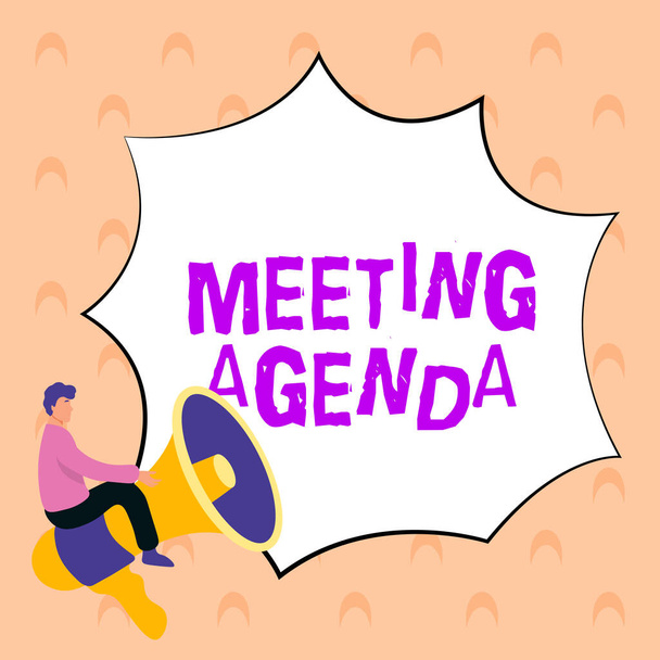 Text caption presenting Meeting Agenda, Conceptual photo An agenda sets clear expectations for what needs to a meeting - Foto, Imagen