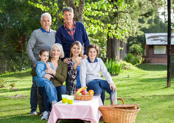 Multi pokolenie rodziny korzystających piknik w parku - Zdjęcie, obraz