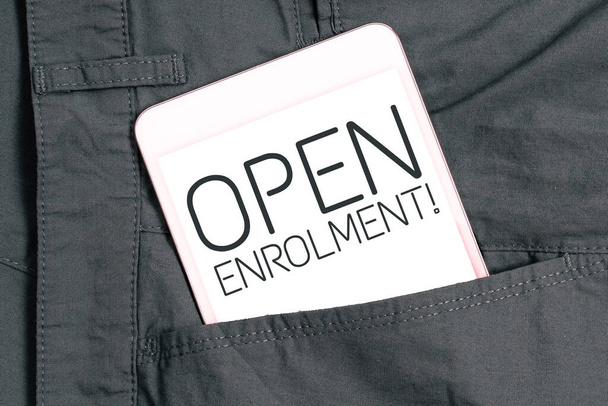 Text caption presenting Open Enrolment, Business showcase student public school other than one assigned basis residence - Foto, Imagen