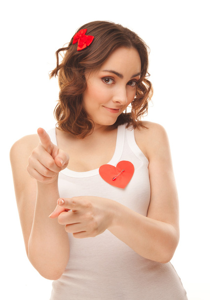 Picture of girl with red paper heart - Foto, Imagem