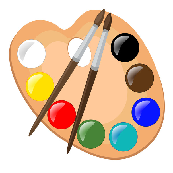 Paint palette with brushes, vector illustration - Vector, Image