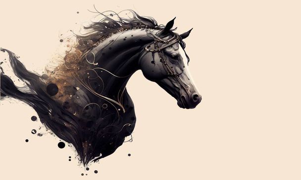 Stylized portrait of a horse. icon, magic, fantasy, art, ranch, strong, speed, mustang, riding, gelding, aesthetics, leisure, sports, poster, picture, attractive.Animals concept. Vector illustration. - Vector, imagen