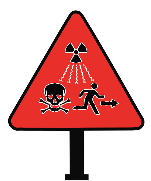 Шаблон грязной бомбы или красный знак. Плоский вектор иллюстрации знака предупреждения ионизирующего излучения радиоактивных отходов - Вектор,изображение