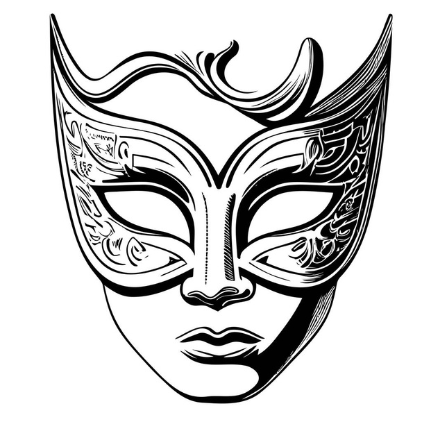 Театральна маска рука намальована гравюра стиль ескіз Векторні ілюстрації Фестиваль
 - Вектор, зображення