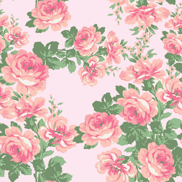 Klasszikus rózsaszín angol rózsa zökkenőmentes ismétlődő minta - Vektor, kép