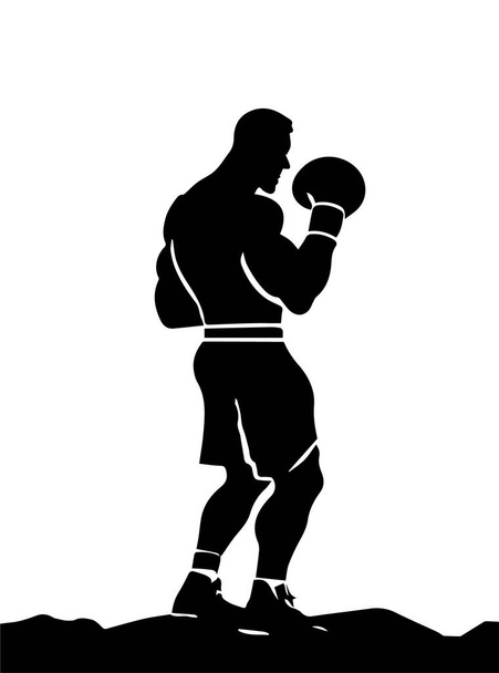 Fekete bokszoló sziluett sablon elszigetelt fehér háttér. Boxer lapos vektor illusztráció elszigetelt fehér háttér - Vektor, kép