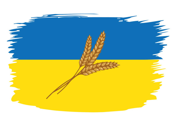 Ears of wheat on the background of the Ukrainian flag. Flat vector illustration of Ukrainian flag - Vetor, Imagem