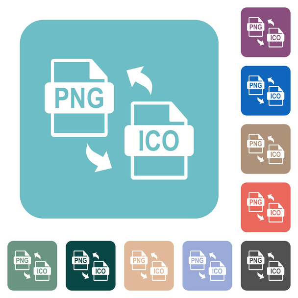PNG ICO file conversion white flat icons on color rounded square backgrounds - Vektor, kép