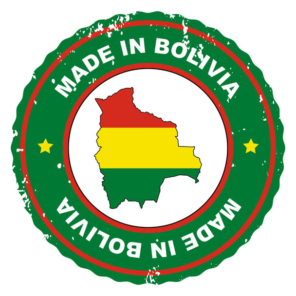Retro stílusú bélyegző Bolíviában készült tartalmazza a térkép és zászló Bolívia. - Fotó, kép