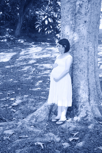 Беременная женщина держит живот желая, чтобы все прошло хорошо в
 - Фото, изображение