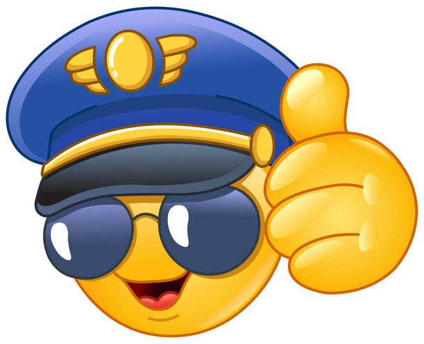 emoticono piloto emoji mostrando el pulgar hacia arriba, como gesto - Vector, Imagen