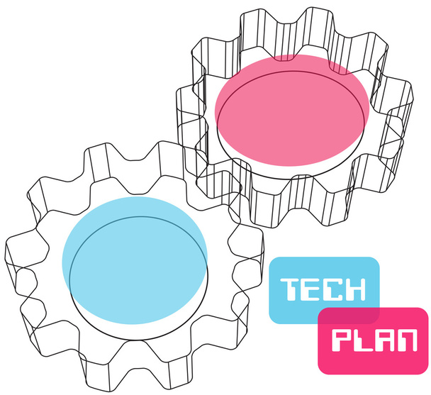 Getriebe Wireframe 3D-Technologie Plan-Konzept - Vektor, Bild