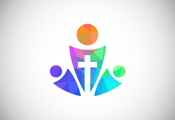 Low poly style church logo. Christian sign symbols. The Cross of Jesus - Vector, Image