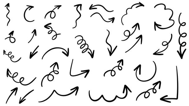 Стрелки, указывающие в разных направлениях: набор рукописной каллиграфии, элементы ручного рисунка, плоский современный дизайн, выделенный на белом фоне, векторная иллюстрация EPS 10 - Вектор,изображение
