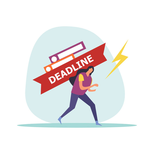 Deadline flat icons composition with hurrying and worried human character during hard work vector illustration - Vecteur, image