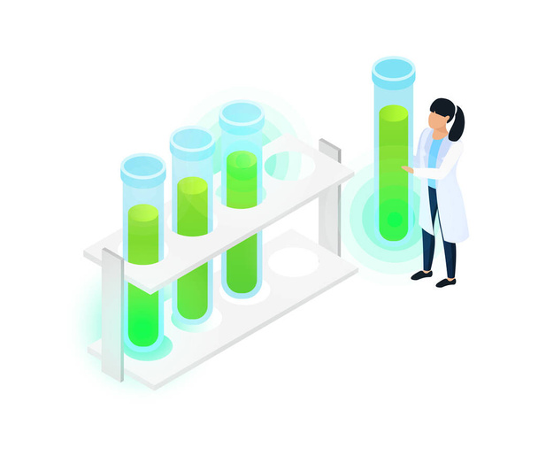 Vaccines development composition with conceptual isometric icons people and lab equipment vector illustration - Vektori, kuva
