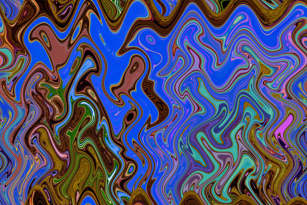 abstrakter dunkelblau-brauner Hintergrund, psychedelisches Muster mit schönen glatten Linien. - Foto, Bild