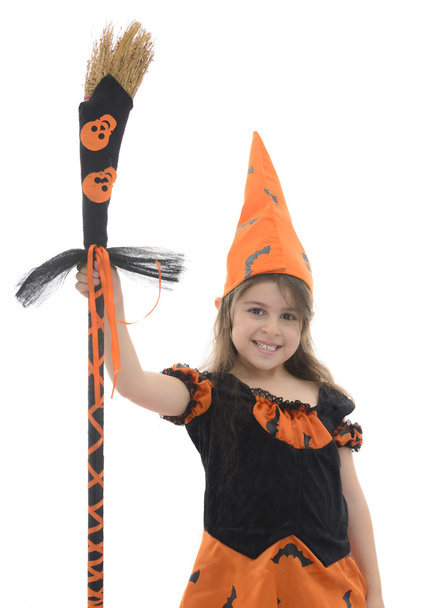Witch Girl With Broom - Φωτογραφία, εικόνα