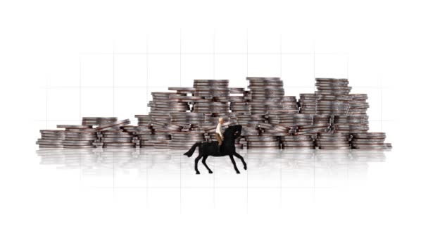 Miniature riders and piles of coins. Concepts about competition and the gap between rich and poor. - Filmmaterial, Video