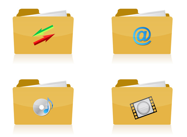 Set of different folders with four different icons illustration design over - Foto, Imagem