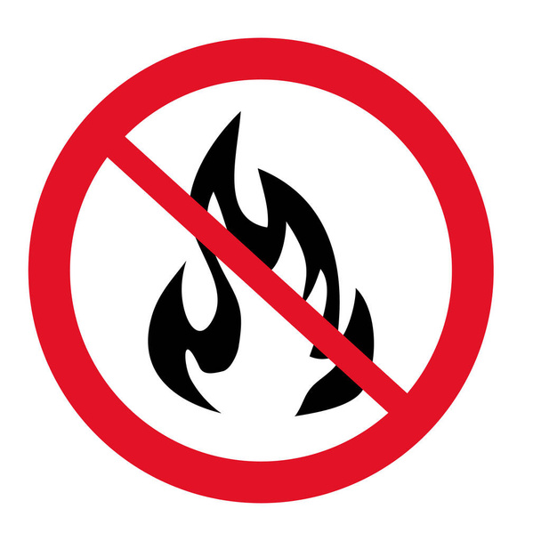 Flamme interdite symbole cercle rouge, signe isolé sur fond blanc. Illustration vectorielle - Vecteur, image