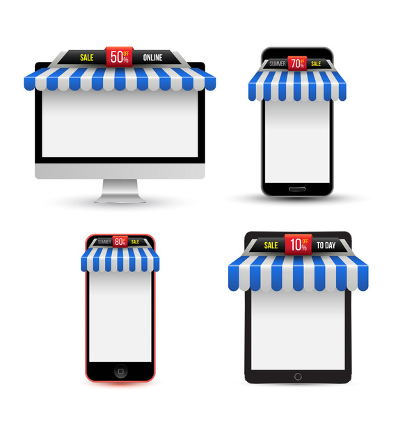 On line store. Sale, Gadget with awning set. - Vector, Image