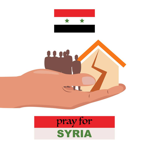 Erdbebenkatastrophe in Syrien. Betet für Syrien.  - Vektor, Bild