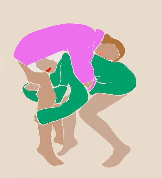 2人の女の子が抱き合い、女性の友情とLGBTコミュニティの概念を描きました - ベクター画像