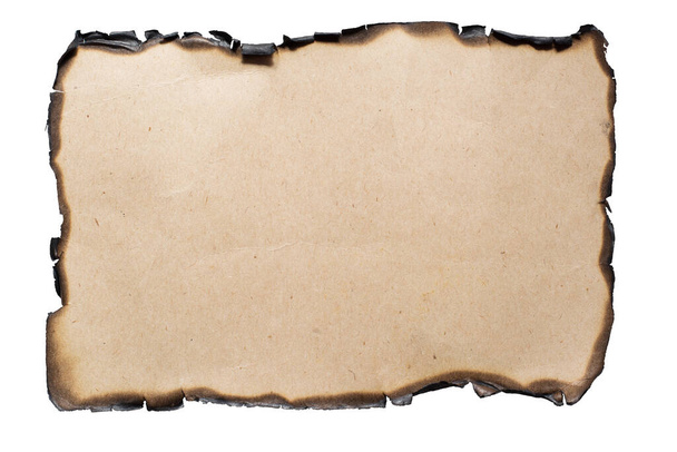 Old burnt paper isolated on a white background - Photo, Image