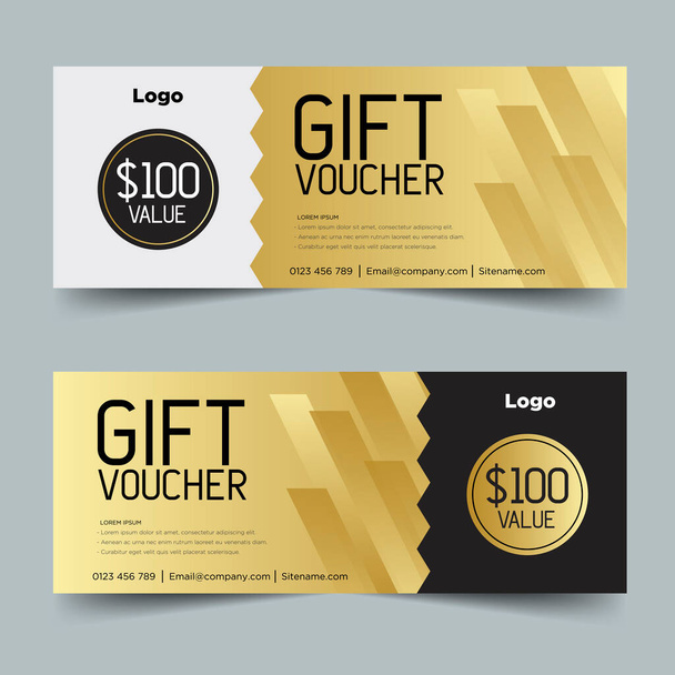 Gift Voucher template with gold and black. Background design - Vektor, Bild