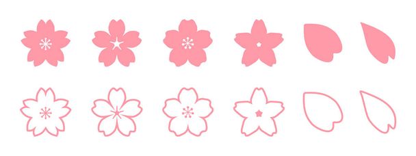 Pink Japanese cherry blossoms, spring cherry blossom petals, icon illustration material set - Vektör, Görsel