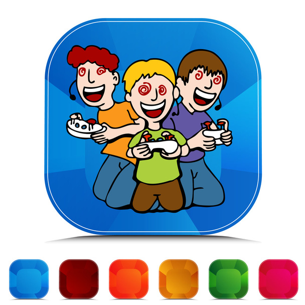 Video Game Addicted Kids Gemstone Button Set - Vector, imagen