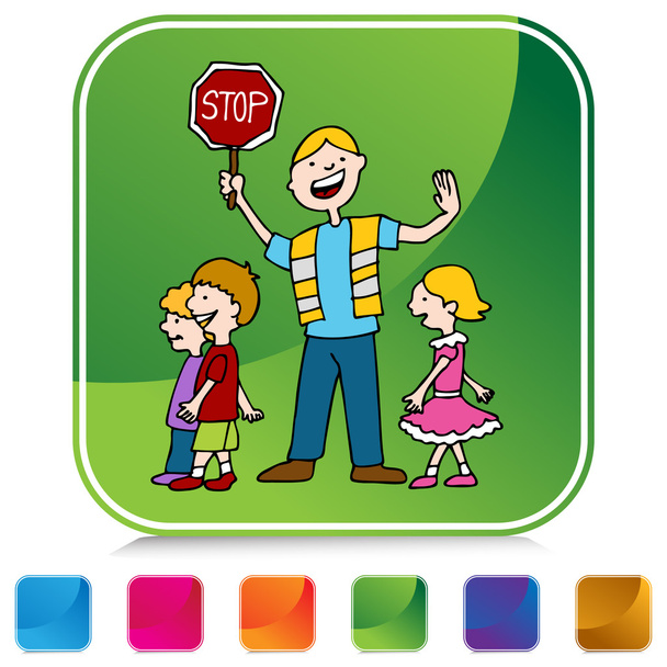 Crossing Guard and Children Walking Button Set - Вектор,изображение