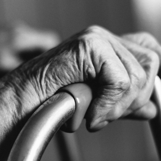 Grandmother hands using a walker as support - Foto, Bild