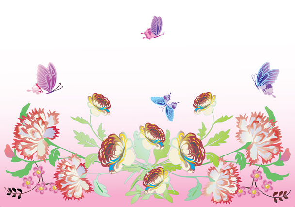 grandes flores rosa e borboletas
 - Vetor, Imagem