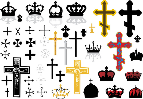 cross and crowns set - Διάνυσμα, εικόνα