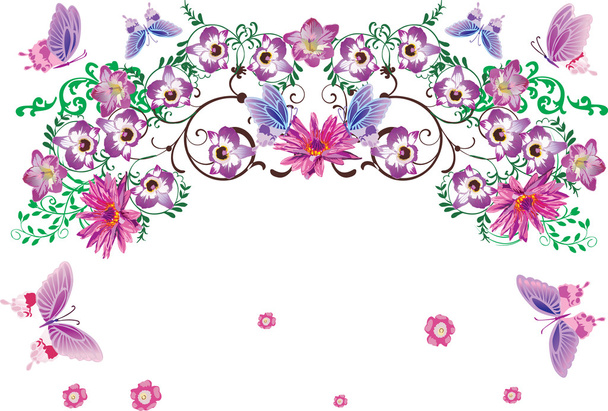 ピンクの蘭の花と蝶のデザイン - ベクター画像