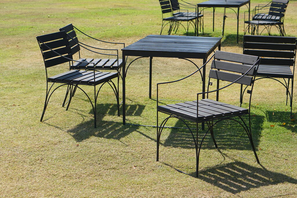 stůl a židle na zelené trávě - Fotografie, Obrázek