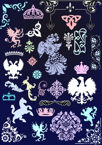 геральдический набор животных и орнаментов
 - Вектор,изображение