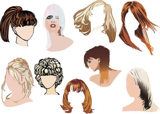 nine color woman hairstyles - Vector, Image