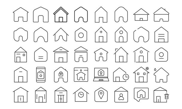 home button outline icon set zwart / wit vector, huis icon, onroerend goed icon set, gebouw icon set - Vector, afbeelding