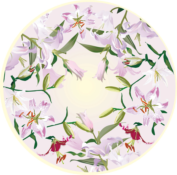 circle decoration with lily flowers - Διάνυσμα, εικόνα