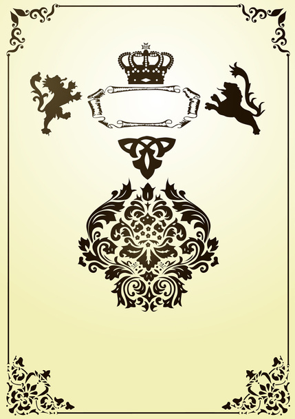 bruin heraldische frame met leeuwen - Vector, afbeelding