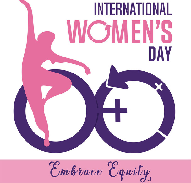 Cartel conceptual del Día Internacional de la Mujer. Mujer signo ilustración fondo. 2023 tema de la campaña del día de la mujer - Abrace la equidad.  - Vector, Imagen