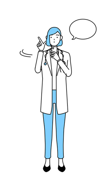 A woman doctor in white coat operating a smartphone. - Vector, Image