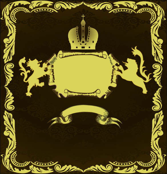 Gouden heraldische frame met leeuwen - Vector, afbeelding