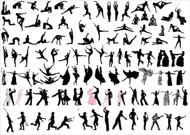 danceres and sportsmen silhouettes - Vector, Image