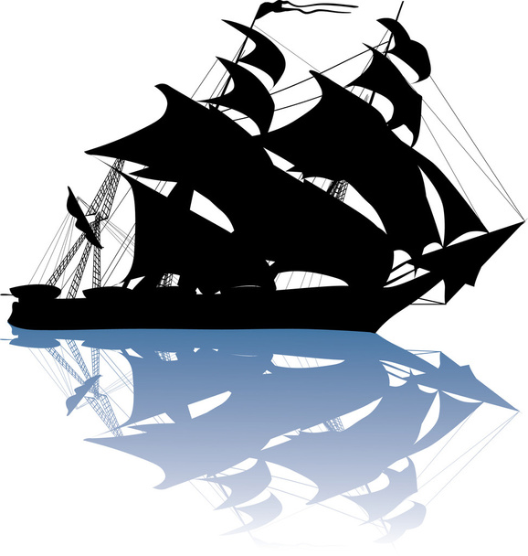 yacht silhouette with reflection - Vector, afbeelding